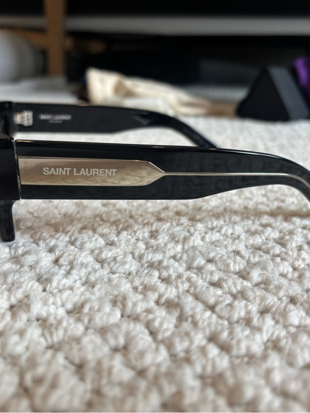 Saint Laurent Black Rectangular Acetate Sunglasses - Picture 3 of 7